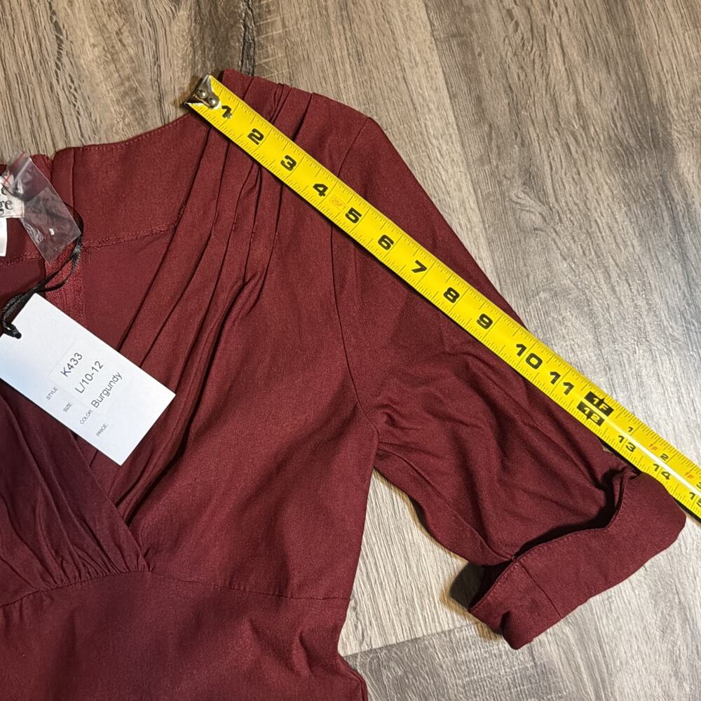 NWT Unique Vintage Burgundy Fit & Flare Dress Retro Pinup Swing Midi Sz L 10/12 - Picture 10 of 11